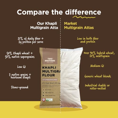 Image of Two Brothers Khapli Multigrain Atta (2kg)| 8 Super Grains Flour Mix, Diabetic Friendly |High Fibre & High Protein | Low GI Atta | Khapli, Jowar, Jau, Ragi, Soybean, Kulthi, Chana, Alsi