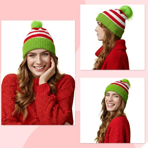 Image of Yaomiao Christmas Hat Red White Beanie Pom Pom Cuff Knit Beanies Xmas Winter Hat for Men Women Adult