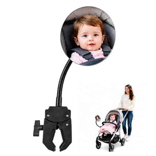 Stroller Rearview Mirror Allows you to see your babys face while pushing the stroller Easy to attach Stroller accessory featuring a clear view and 360 rotation