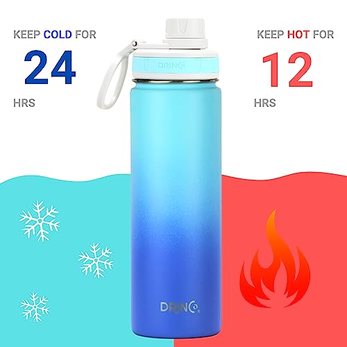 Image of Drinco Stainless Steel Water Bottle Spout Lid Vacuum Insulated Double Wall Water Bottle Wide Mouth Leak Proof Keep Cold Sport Camping Hiking (22oz Morning Sky Blue)