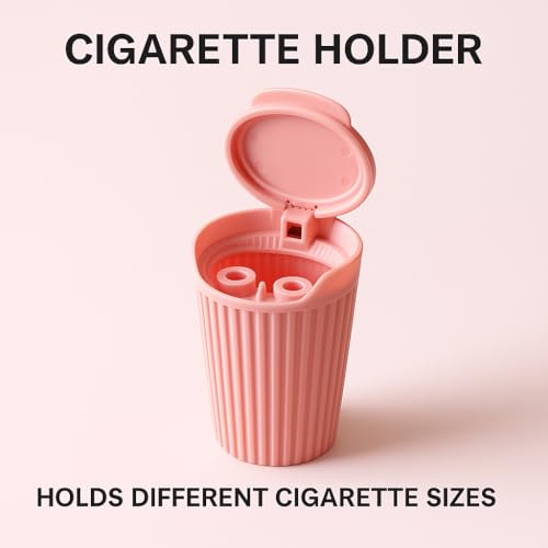 Image of Stash-Pro Retro Pink Car Ashtray | Odor-Proof Lid | 13cm Cup Holder Fit | Cute Design with Ribbed Exterior | Portable Ash Bin for Vehicles | Trash Bin