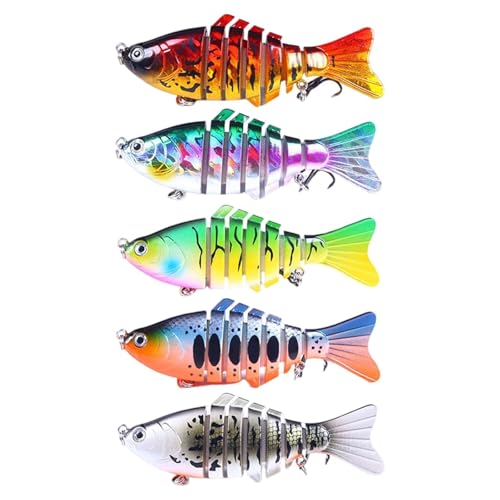 Yiju 5Pcs Fishing Lures Set, Multi Jointed Swimbaits, Outdoor Lake Simulation Artificial Lures with Sharp Treble Hooks