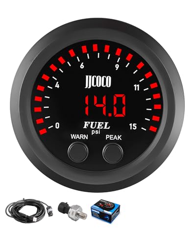 JJCOCO 15PSI Fuel Pressure Gauge Kit with 1/8NPT Electronic Sensor and LED Digital Display Low Pressure Meter Mounting Bracket Ultra Thin for Car & Truck - 2-1/16