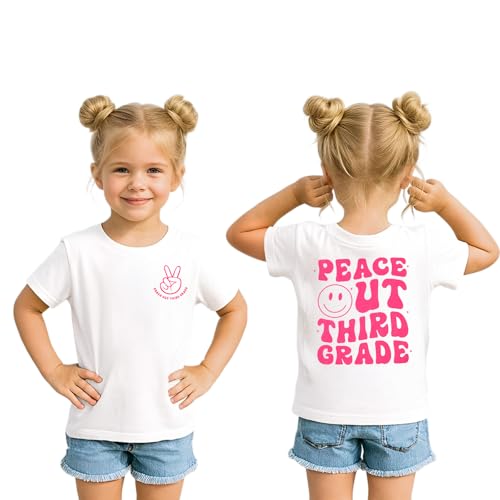 KEKEMI Kid Girls Last Day of School Shirts Peace Out Third Grade T-Shirt School Graduation Tee Summer Vacation Tops Outfit 9Y(Third Grade-White,9Y)