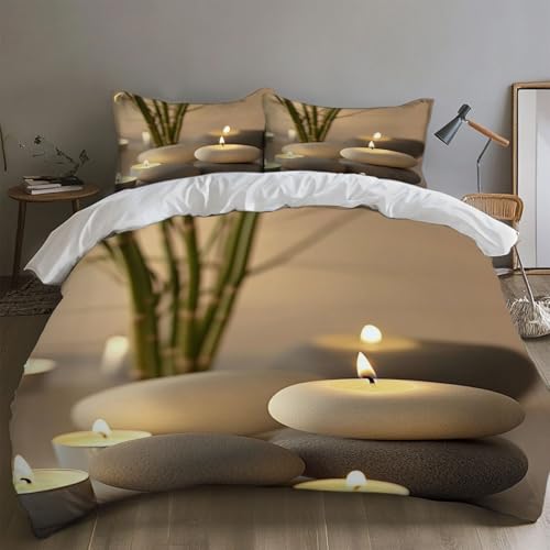 SKOEUI Housse de Couette Chaude Pierres Zen House de Couette Imprimée Parure de Lit Microfibre 140x200cm Literie et Taies d'oreiller avec Fermeture à...