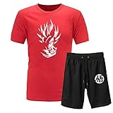 Pantalones Cortos para Hombre Camiseta Dragon Ball Summer Men Dragon Ball Z Super Goku Cosplay 3D Camisetas + Shorts De Dos Piezas Camiseta Hombre-Rojo Negro 1_S
