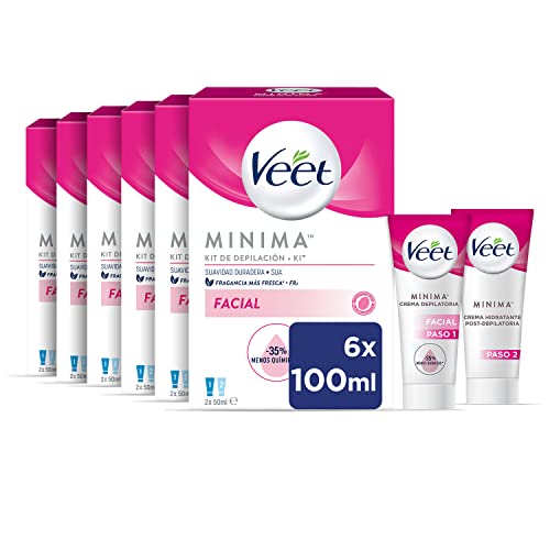 Veet Kit Crema Depilatoria Facial 6x50ml + Crema hidratante post-depilatoria para un acabado perfecto 6x50ml