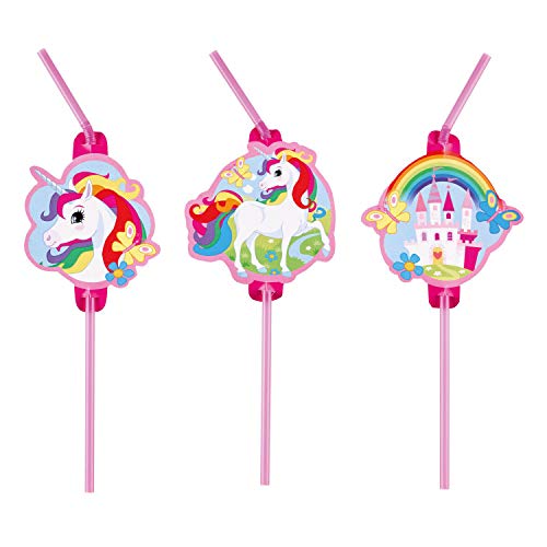 Preisvergleich Produktbild amscan 9902105 8 Trinkhalme Einhorn, Rosa