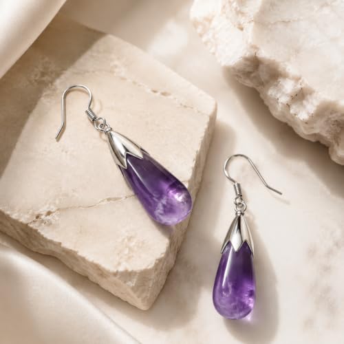 Natural Amethyst Earrings for Women Crystal Dangle Drop Birthstone Jewelry - image 2