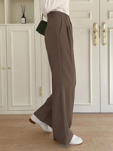 Image of Elendra Cotton Blend Wide Leg Pants for Women | HIGH Waist Formal Baggy Pants