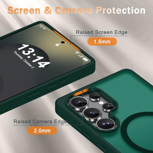 Image of for Samsung Galaxy S25 Ultra Case, Matte Magnetic Phone Cover, Dark Green | Fit for MagSafe, Screen Protector included, Shockproof Military Grade Protection, Translucent Frosted Back