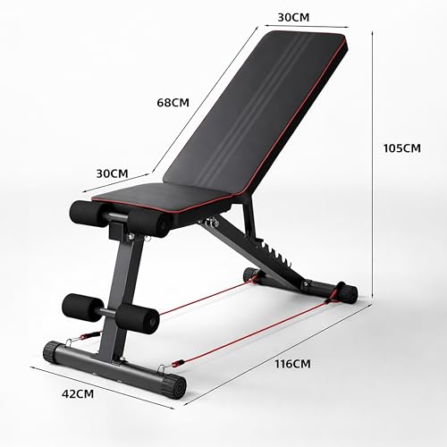 Image of Multi-Functional Adjustable Weight Bench Foldable Home Gym Fitness Bench Incline, Decline & Flat Sit-Up & Dumbbell Press Resistance Bands 7-Level Adjustment 660 LBS Capacity
