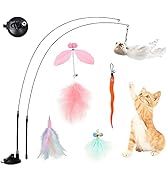 Jetczo Cat Feather Toys, Interactive Cat Toy with Super Suction Cup Detachable 5 PCS Feather Repl...