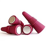 Wine Stopper - Wine Colored Silicone Bottle Stopper / Beverage Bottle Stopper with 100% Food Grade Silicone (Set of 4)