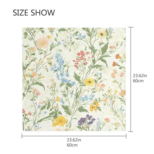 Pastel Hues Wildflowers Silk Head Scarf 24" Square Soft Feeling Satin Hair Scarf Silk Bandana Neck Scarf for Women Girls2