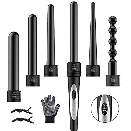Lockenstab 6 in 1, Lovebay Lockenstab Set LCD Keramikbeschichtung Multifunktions Austauschbare Lockenwickler für Lockenstyling, Lockenstab mit Temperaturregelung (09-32mm)