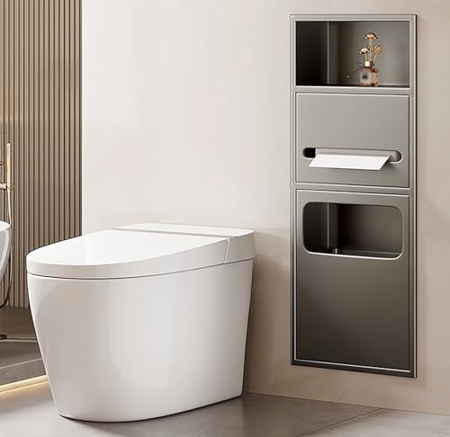 Cubo de basura de pared para ahorrar espacio con estantes de baño 2
