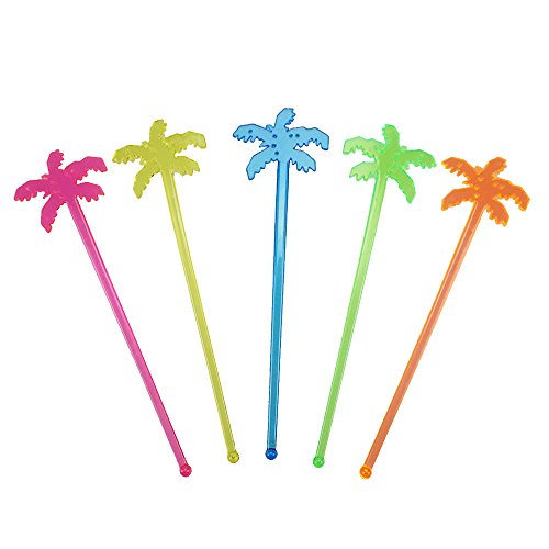 7 Inch Plastic Cocktail Ice Drink Swizzle Sticks Tropical Palm Tree Set of