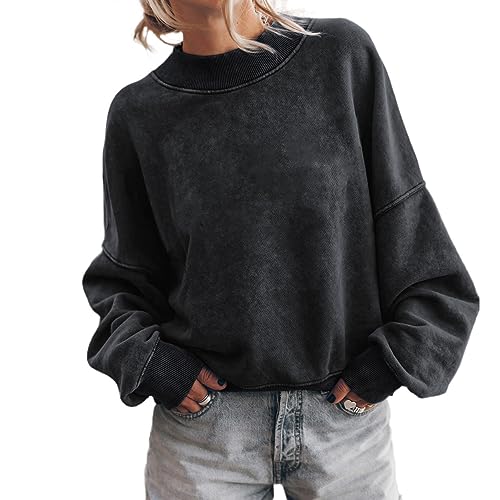 Womens Fashion Oversized Sweatshirt Teen Girls Y2k Long Sleeve Tops Crewneck Sweatshirts Casual Cropped Fleece Pullover