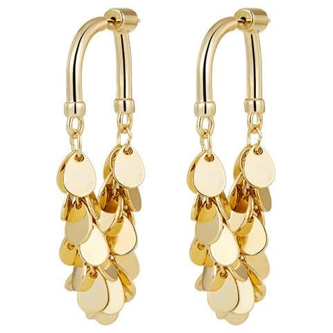 QLUYCKW Long Tassel Dangle Earrings Bohemian Sparkly Fringe Geometric Bar Formal Gold Drop Earrings for Women Charms Boho Holiday Ear Jewelry (Gold) Cover