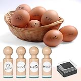 Egg Stamp, Wooden, Egg Stamps for Fresh Eggs, Create Unique Eggs with 4 Pcs Personalized Egg Stamps Set with Ink Pad, Egg Stamper, 4 Unique Designs, Chicken Egg Stamp for Farm Fresh Eggs Produce