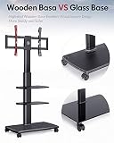 FITUEYES Mobilny wózek TV z drewnianą podstawą Uchwyt na telewizor na kółkach do monitora od 32 do 65" uchwyt z regulacją wysokości 40 kg Max VESA 600 x 400 mm Zarządzanie kablami (2 półki)