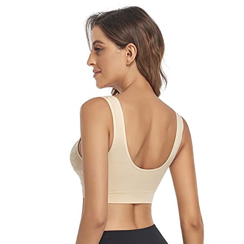 Image of Litthing Lace Bralettes for Women Padded Sports Bra Seamless Plus Size Tank Tops Wirefree Comfort Yoga Cami T Shirt Bras