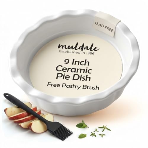 Muldale White Ceramic Pie Dish 23cm Fluted - 9 Inch Apple Crumble Pie Pan for Baking - Round Flan Dishes for the Oven