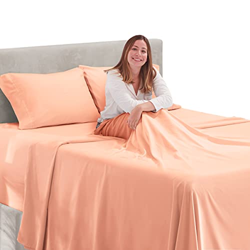 Image of Hearth & Harbor Extra Deep Pocket California King Sheets - 4 Piece Hotel Luxury California King Sheet Set Fits Up to 24 inch Mattress - Ultra Soft Luxury Bed Sheet Set - Cal King, Peach