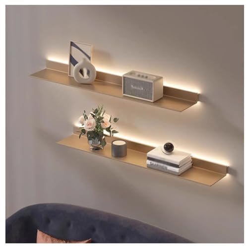 Étagère flottante LED or 60x15cm avec transformateur intégré pour rangement mural