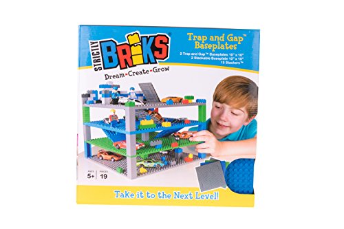 Strictly Briks Trap & Gap | Bauplatten-Set | 2 Bauplatten, 2 Platten mit Rampen & Falltüren & 15 Bausteine | 100% kompatibel mit Allen führenden Marken | Blau, Grün, Grau | 4 Stück | 25,4 x 25,4 cm – Bild 8
