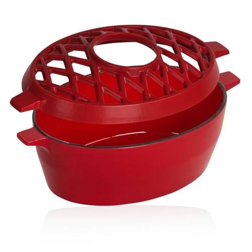BBQ-Toro Gusseisen Luftbefeuchter emailliert | Rot, 2,7 Liter | Gusseisen-Luftbefeuchter, Wasserverdunster Ofen | Humidifier, Holzofen Verdampfschale | Kaminschale, Ofenverdunster, Raumbefeuchter
