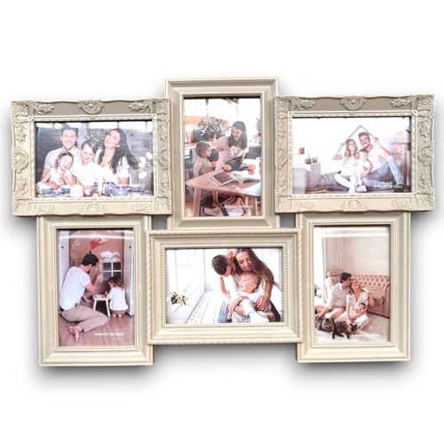 Generico Cornici per Foto da Parete, Cornici Multiple Collage, Disponibile in 3 Formati, Disponibile in 2 Colori non Selezionabili, Portafoto (6 Foto - 10x15 Cm, 52x35x3 Cm)