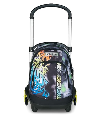 Seven Zaino Trolley Scuola Elementare Bambino 3 ruote, Zaino Sganciabile, Doppio Uso, Spallacci a Scomparsa, Flex, nero/verde