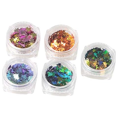 Minkissy Ahornblatt Nagel Pailletten 5 Boxen DIY farbigen Ahornblatt Nägel Kunst glänzt Thanksgiving Pailletten Blatt Nail Art Dekorationen Cover