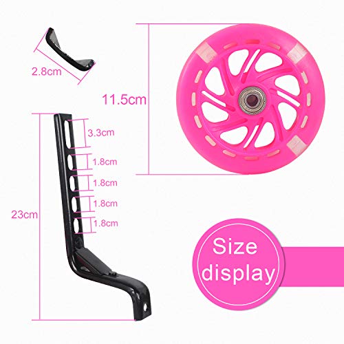 BNKIHDD Bicycle Training Wheels Flash Mute Wheel with Adjustable Kids Stabilizers Mounted Kit Compatible for Bikes of 12 14 16 18 20 Inch (Pink)