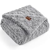 Cozy Bliss Faux Fur Throw Blanket for Couch, Fuzzy Soft Plush Thick Warm Fluffy Reversible Wave Textured Blanket for Sofa Bedroom Living Room, 55 * 70 Inches Grey