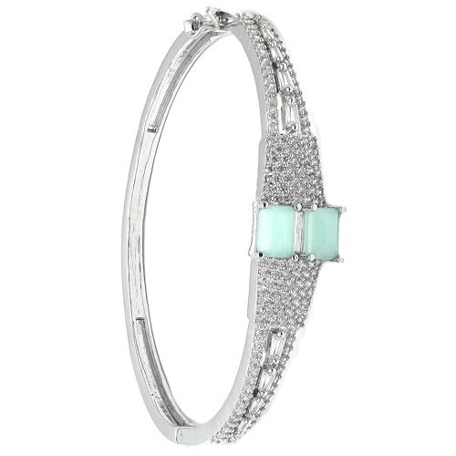 Image of ZENEME Rhodium-Plated Square Shaped American Diamond Studded Kada Bracelet For Girls and Women