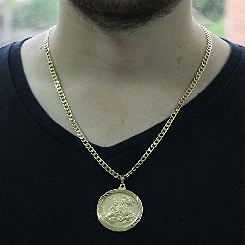 Pingente São jorge Com Corrente Grumet Fecho Gaveta Folheado a Ouro 18k