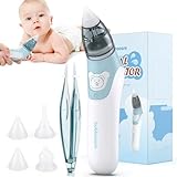 Mouche Bébé Electrique, Aspirateur Nasal 2 en 1 et Dissolvant de Cérumen, Nettoyeur électrique pour le Nez de Bébé avec 4 Buses en Silicone pour Nouveau-nés, Tout-petits