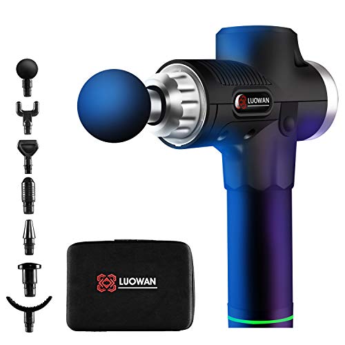 LUOWAN Pistola de Masaje Muscular, 30 Niveles Ajustables Pistola Masajeadora Músculos de Tejido Profundo Message Gun Profesional Portátil Masajeador de Percusión 3300 RPM, 7 cabezales de masaje