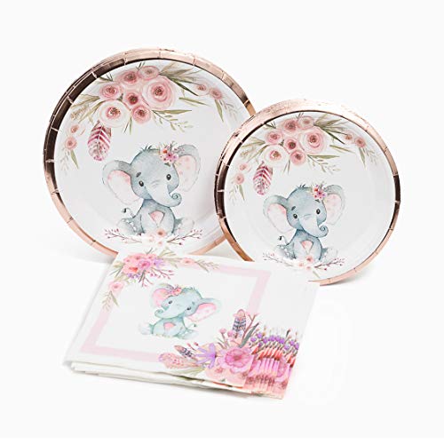 Elephant Baby Shower | Stunning Real Rose Gold Foil | Serves 16 | Elephant Party Supplies | Elephant Baby Shower or Birthday for Little Girl (Plates and Napkins ONLY)