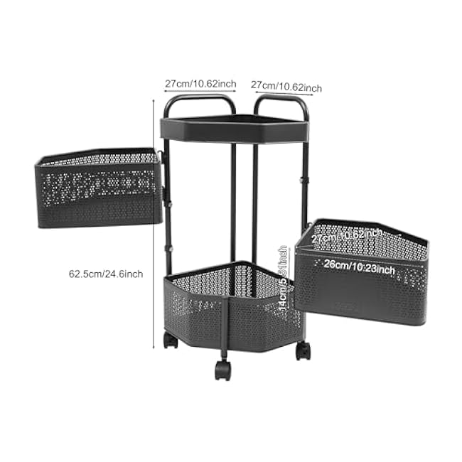 Rotating Storage Shelves, 3-Tier Removable Basket Shelf Organizer Metal Storage Tower Basket Shelves Organizer on Rolling Wheels for Fruit Vegetable Grocery Corns (Black)-Ikv9ib4W