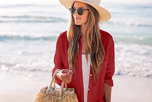 Image of Zoye Chen Women's Bikini Swimsuit Cover Up Button Down V Neck Shirts Long Sleeve Blouse Beachwear Bathing Suit
