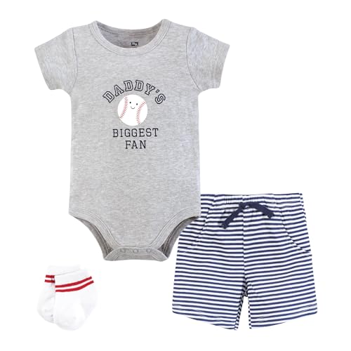 Image of Hudson Baby Unisex Baby Bodysuit, Short and Sock, 3-Piece Set
