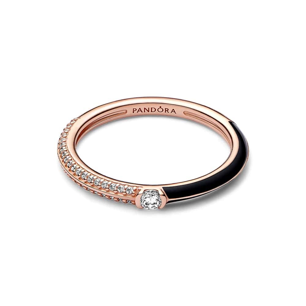 Pandora ME Ring mit Pavé- und schwarzer Partie, 14-karätig Roségold-vergoldet, mit schwarzem Cubic Zirkonia