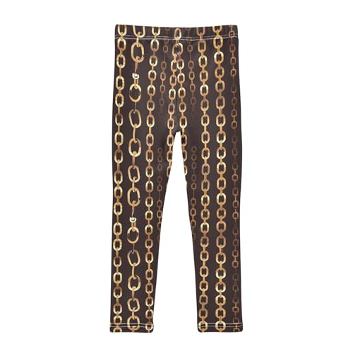 Golden Chain Pattern on Black Background Chestnut Kids Baby Girls Cotton Pants Stretchy High Waisted Leg Yoga Pants2