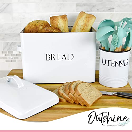 Outshine Farmhouse Extra Large Bread Box For Kitchen Countertop | White Bread Box With Fitted Lid | Vintage Bread Storage Container For Kitchen | Best Farmhouse Bread Box Countertop Gift #TOP5