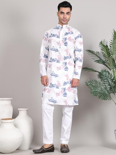 Image of Majestic Man Women's Cotton Regular Fit Casual Ethnic Motifs Printed Mandarin Collar Long Kurta