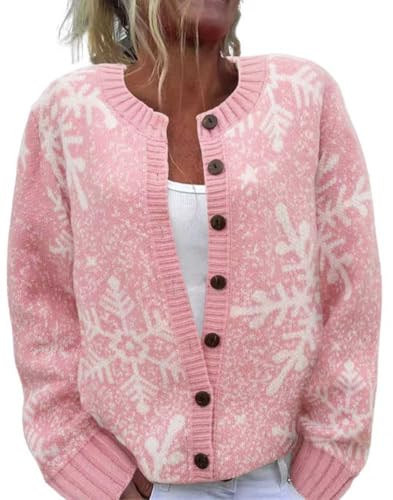 Image of Women's Funny Fall Winter Animal Floral Christmas Tree Long Sleeve Button Knit Cardigan Sweater